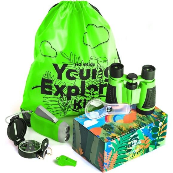 Outdoor Adventure Kit for Kids: Binoculars,Compass,Magnifying Glass & Flashlight - Picture 1 of 5